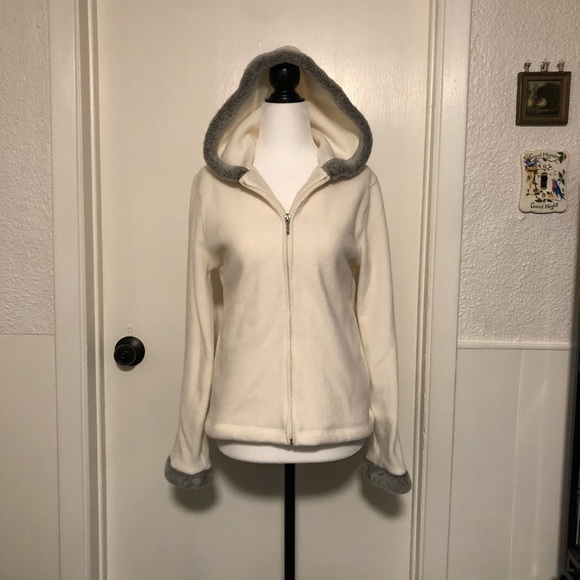 Vintage Northern Reflections Soft White Zip-up Hooded Sweater with Faux Fur Trim - Picture 8 of 8